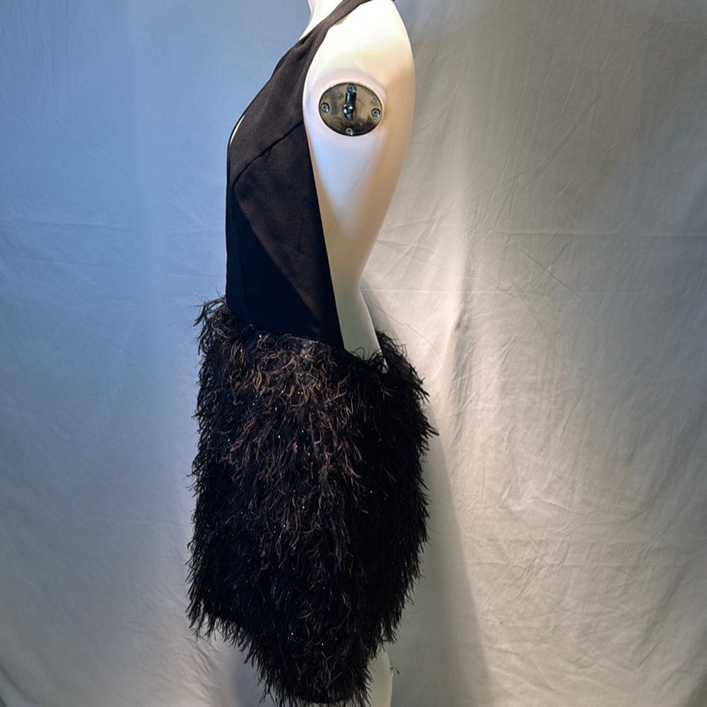 SZ 14 Black Halter Feather Dress - Picture 3 of 12